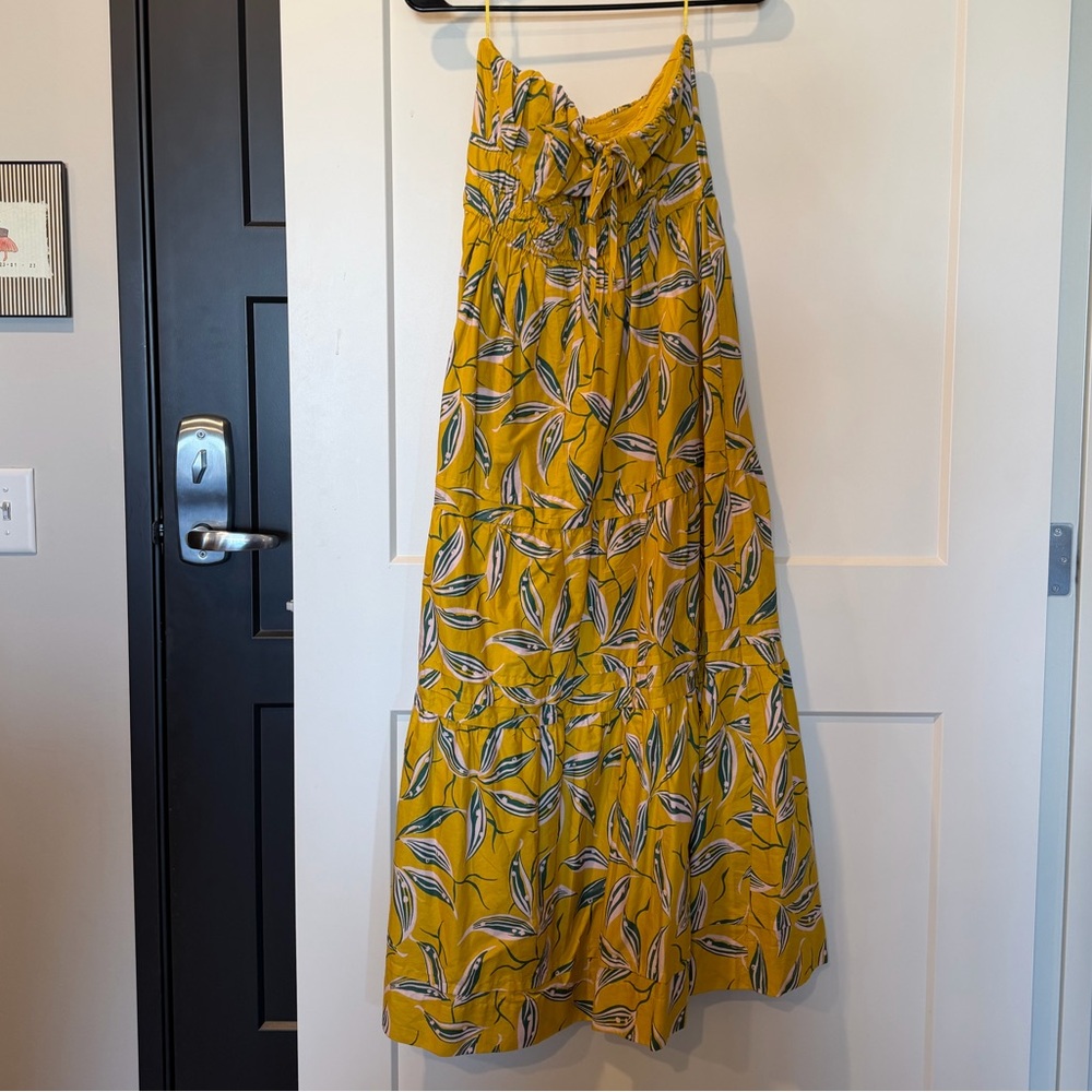Anthropologie- Yellow Strapless Floral Sundress